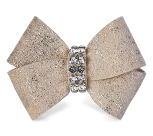 Susan Lanci Designs Pet Premium Ultrasuede Nouveau Hair Bow with Swarovski Crystals, Champagne Glitzerati, X-Small