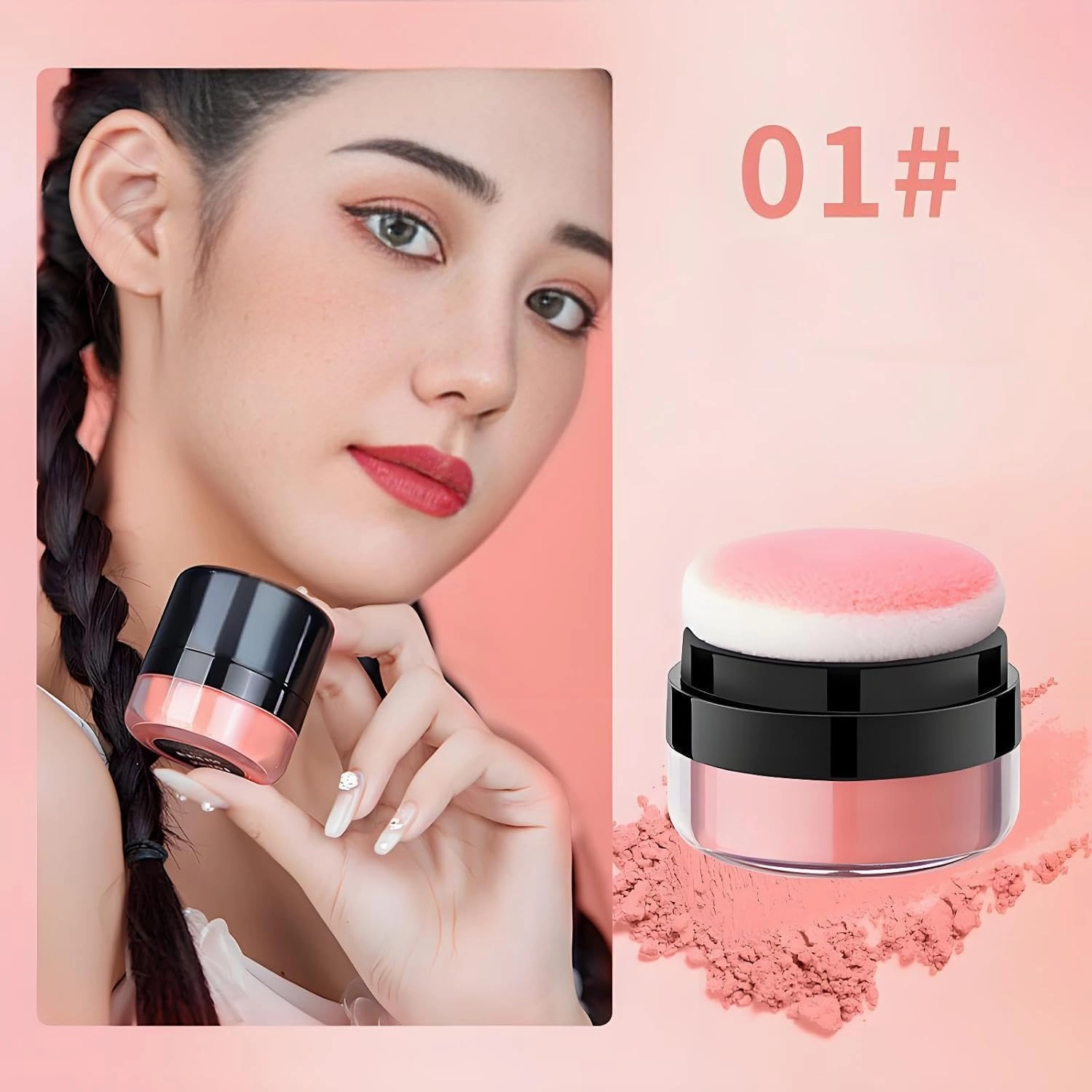 Swarous Easy-dab Air Cushion Cheek Blush, Loose Powder Blush Air Cushion Blush, Soft Mushroom Puff Long-wearing Matte, Highly Pigmented Air Cushion Blush (02#)