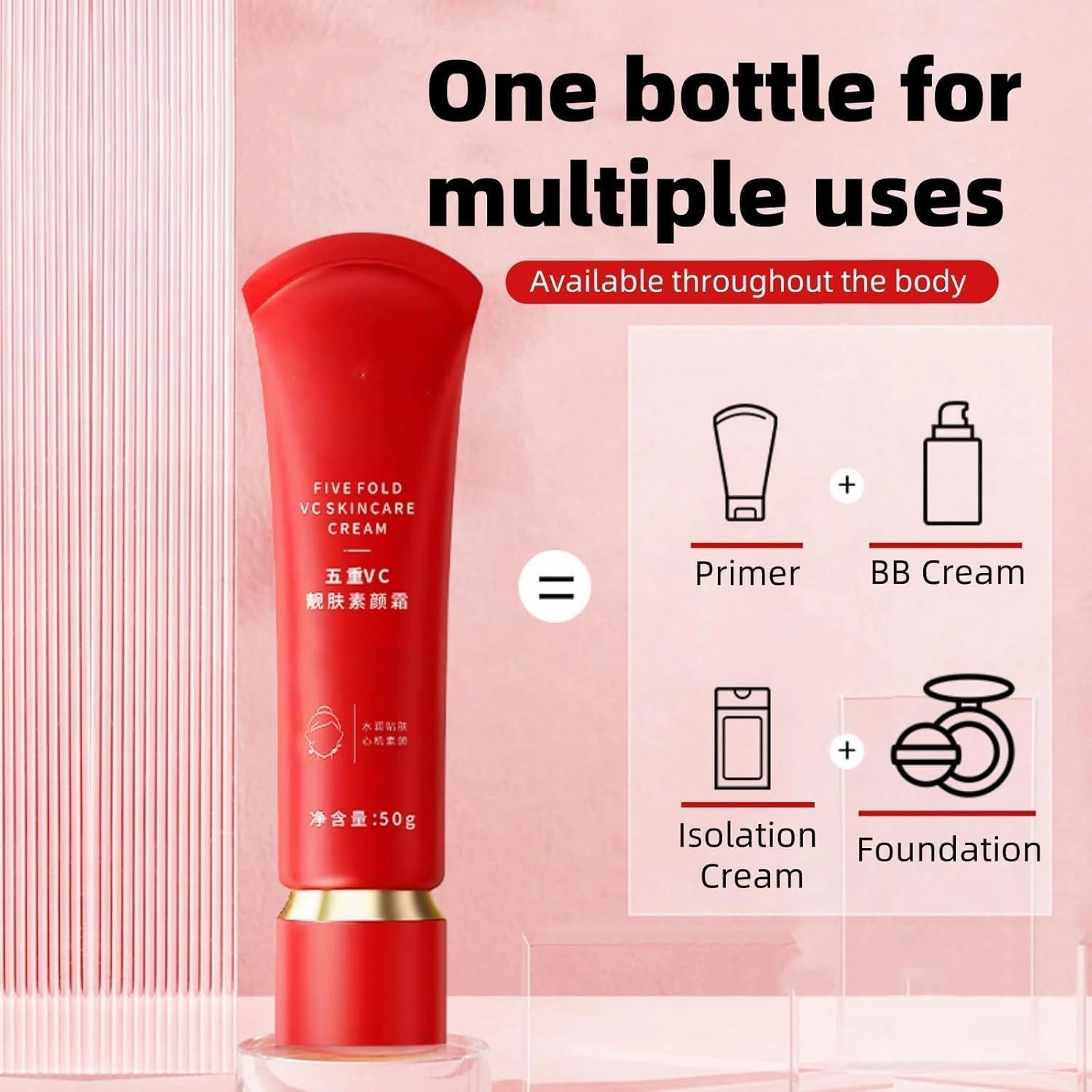 Swarous Moisturizing Brightening Tone-Up Concealer Cream, Five Fold Vc Skin Care Cream, Vitamin C Makeup Tone Up, Brightens Skin Tone, Clear and Moisturizes, Multi-cream Face Makeup Foundation (2PCS)