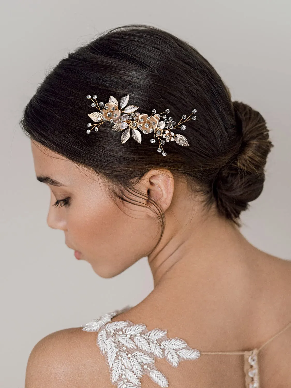 SWEETV Light Rose Gold Wedding Hair Comb Clip,Handmade Bridal Hair Accessories for Women Wedding