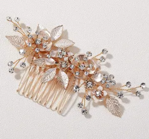 SWEETV Light Rose Gold Wedding Hair Comb Clip,Handmade Bridal Hair Accessories for Women Wedding