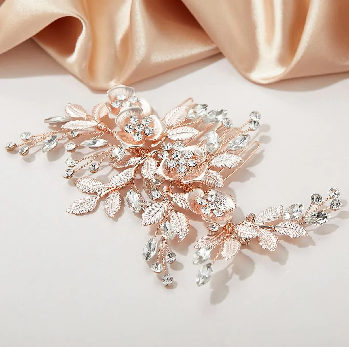 SWEETV Metal Hair Comb, Rhinestone Bridal Hair Clip - Handmade Wedding Hair Accessories for Brides and Bridesmaid, Rose Gold