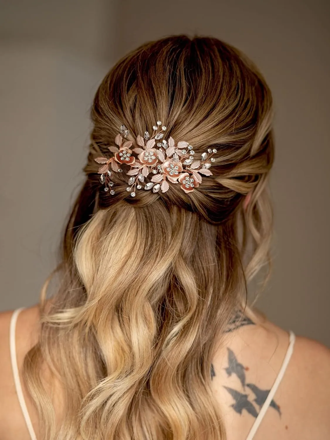SWEETV Metal Hair Comb, Rhinestone Bridal Hair Clip - Handmade Wedding Hair Accessories for Brides and Bridesmaid, Rose Gold