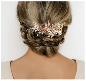 SWEETV Metal Hair Comb, Rhinestone Bridal Hair Clip - Handmade Wedding Hair Accessories for Brides and Bridesmaid, Rose Gold