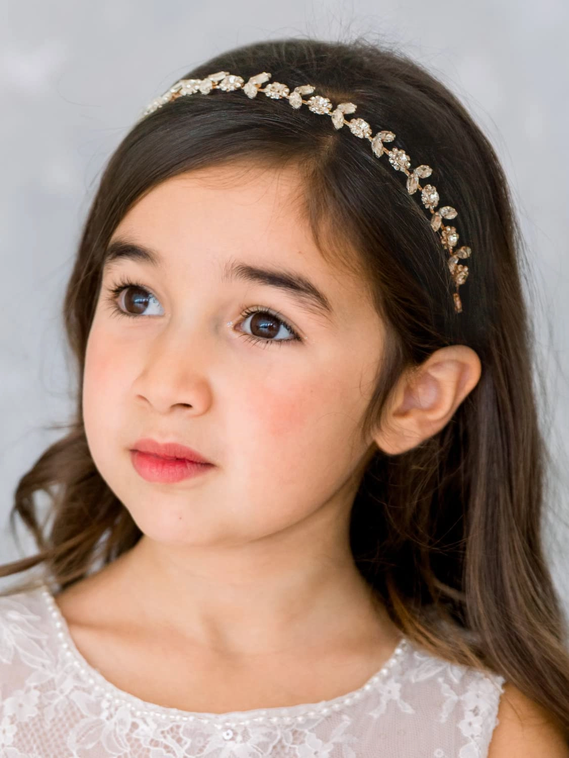 SWEETV Rose Gold Flower Girl Headband for Wedding Baby Girl Headpiece Princess Crystal Floral Hair Accessories for Birthday Party, Photography