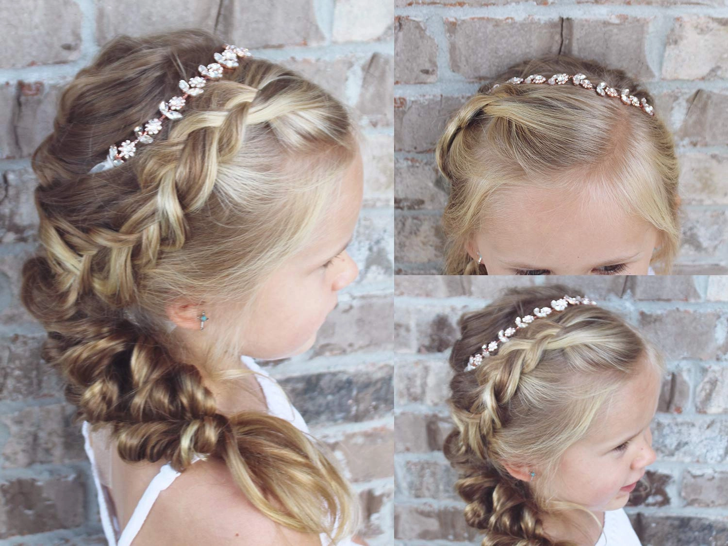 SWEETV Rose Gold Flower Girl Headband for Wedding Baby Girl Headpiece Princess Crystal Floral Hair Accessories for Birthday Party, Photography