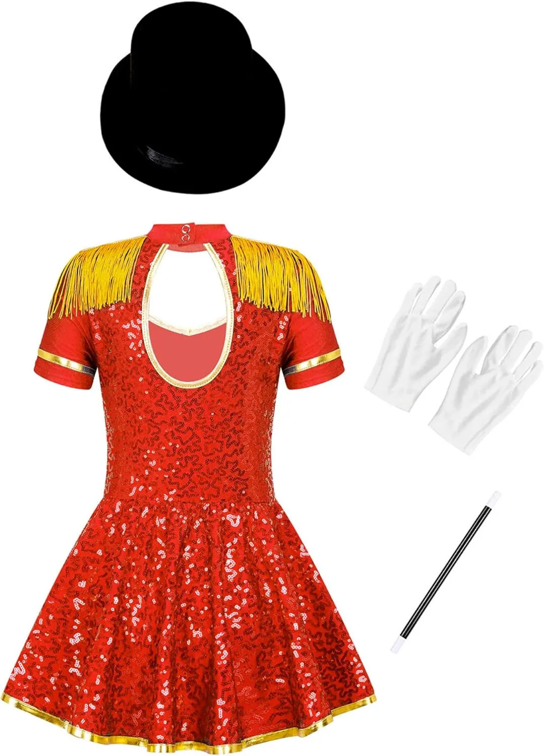 Sywiyi Girls Majorette Costume Shiny Sequins Marching Band Uniform Leotard Dress for Party Performance