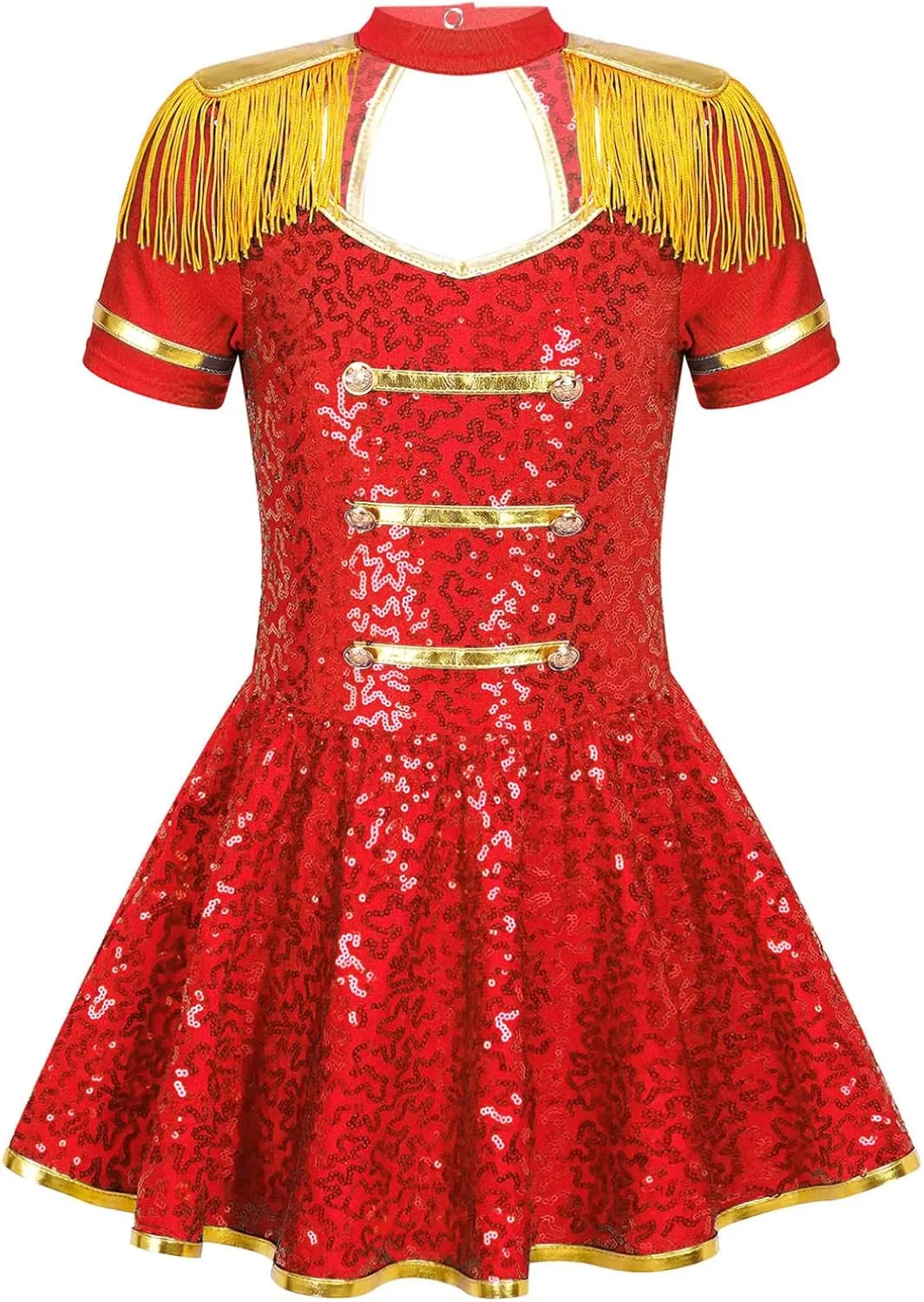 Sywiyi Girls Majorette Costume Shiny Sequins Marching Band Uniform Leotard Dress for Party Performance