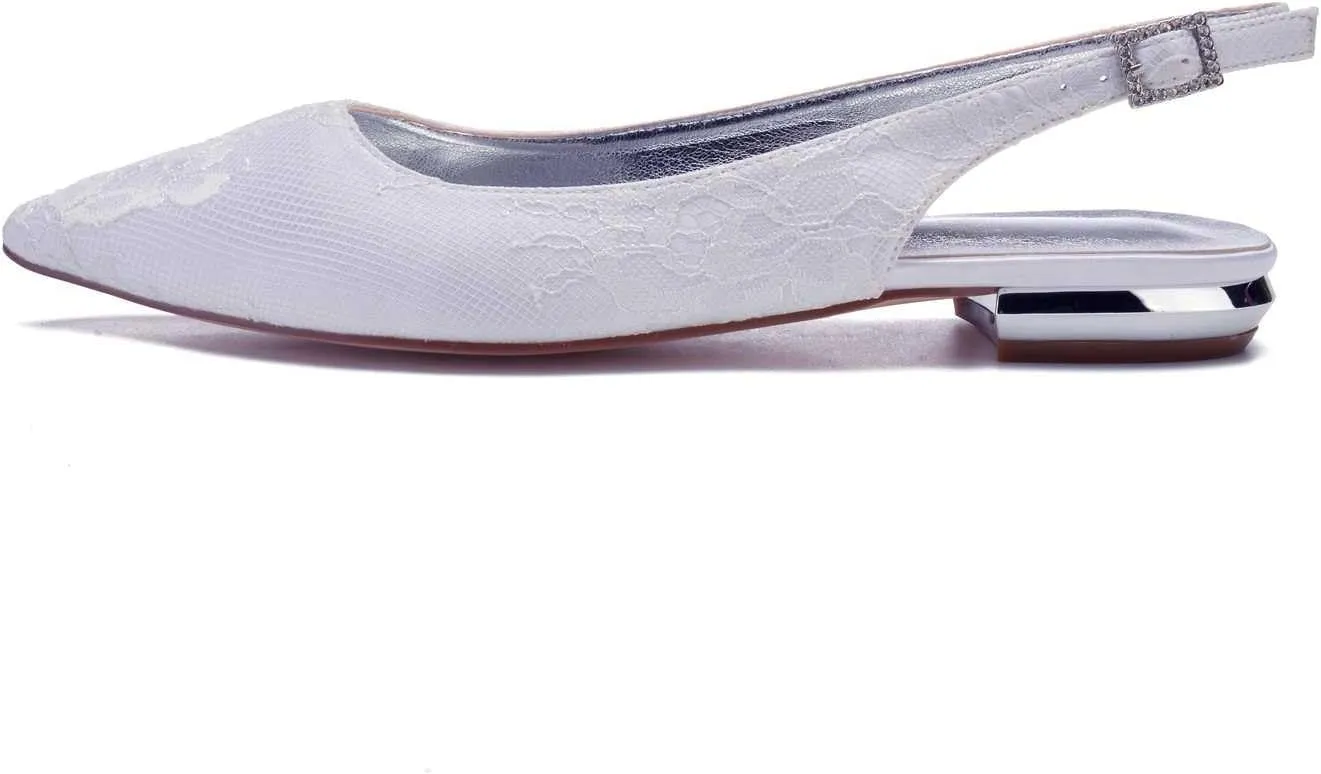 TarfiC Women's Summer Wedding Flats Comfortable Pointed Toe Buckle Dress Flats Lace Ballet Shoes for Woman Soft Driving Flats