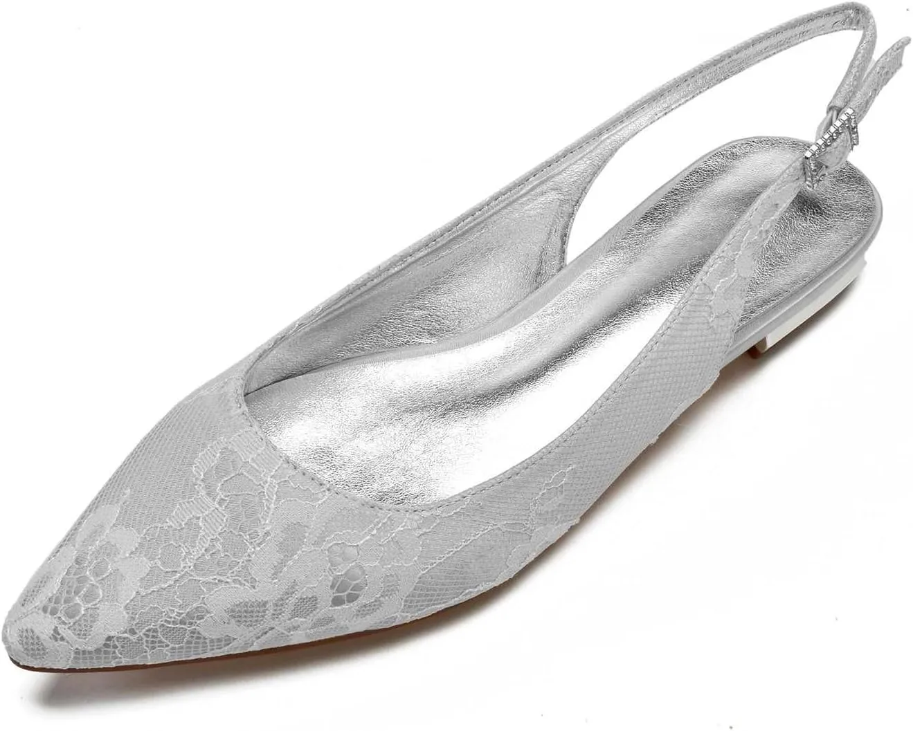 TarfiC Women's Summer Wedding Flats Comfortable Pointed Toe Buckle Dress Flats Lace Ballet Shoes for Woman Soft Driving Flats