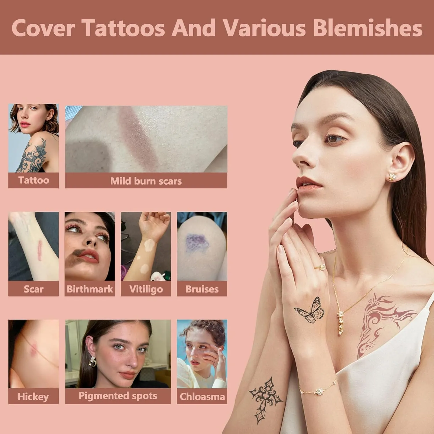 Tattoo Cover Up - 2 Colors Waterproof Makeup Cream, Invisible Skin Concealer Set for Tattoo, Scars, Vitiligo and Dark Spots