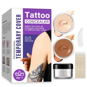 Tattoo Cover Up Makeup Waterproof, 2 Colors Sweatproof Tattoo Cover Up Concealer, Long-Lasting for Tattoos, Scars, Spots, Vitiligo, Invisible Skin Concealer