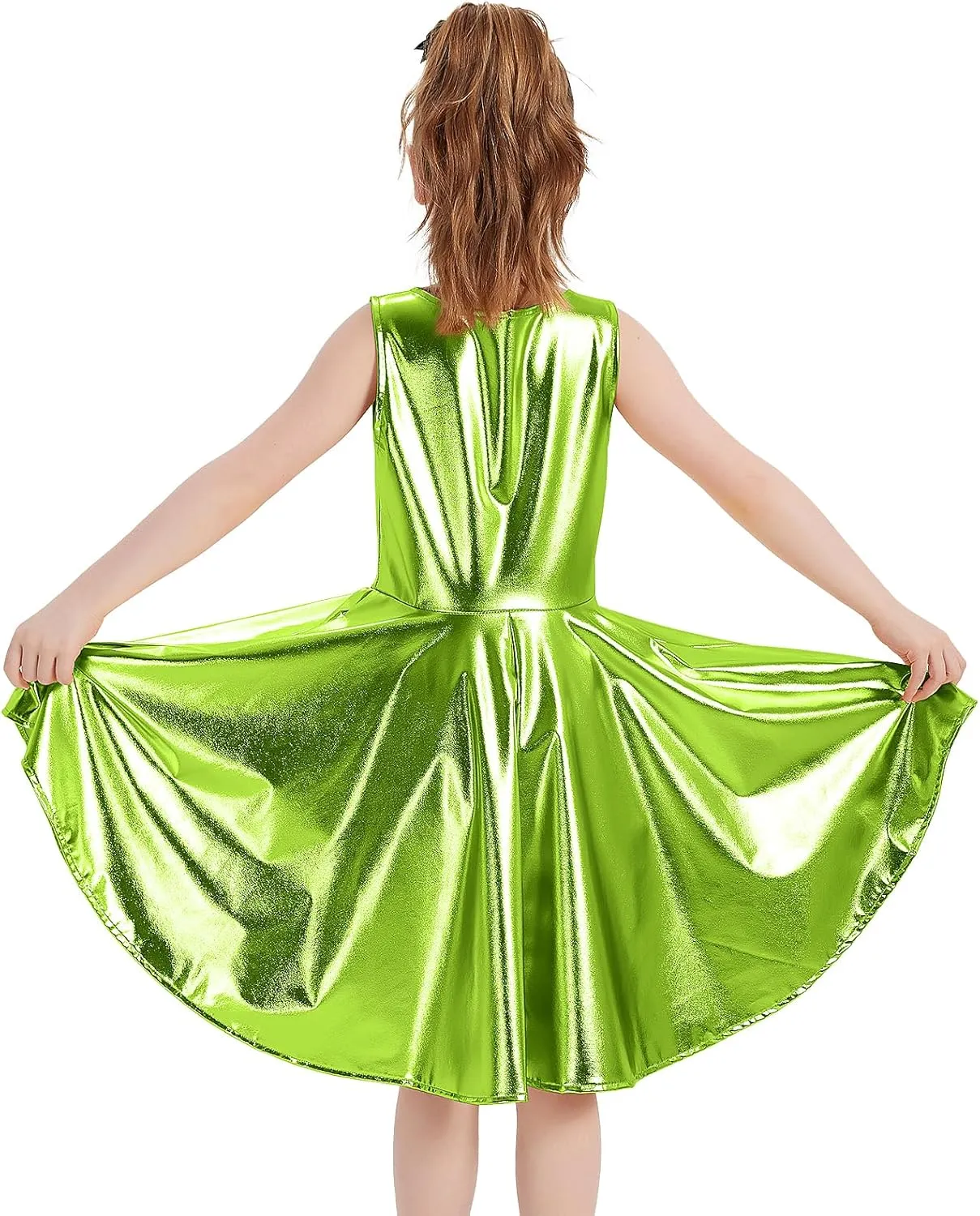 techcity Girls Metallic Shiny Dress Sparkle Flared Pleated Dresses with Sunglasses Party Dance Clothes Costumes