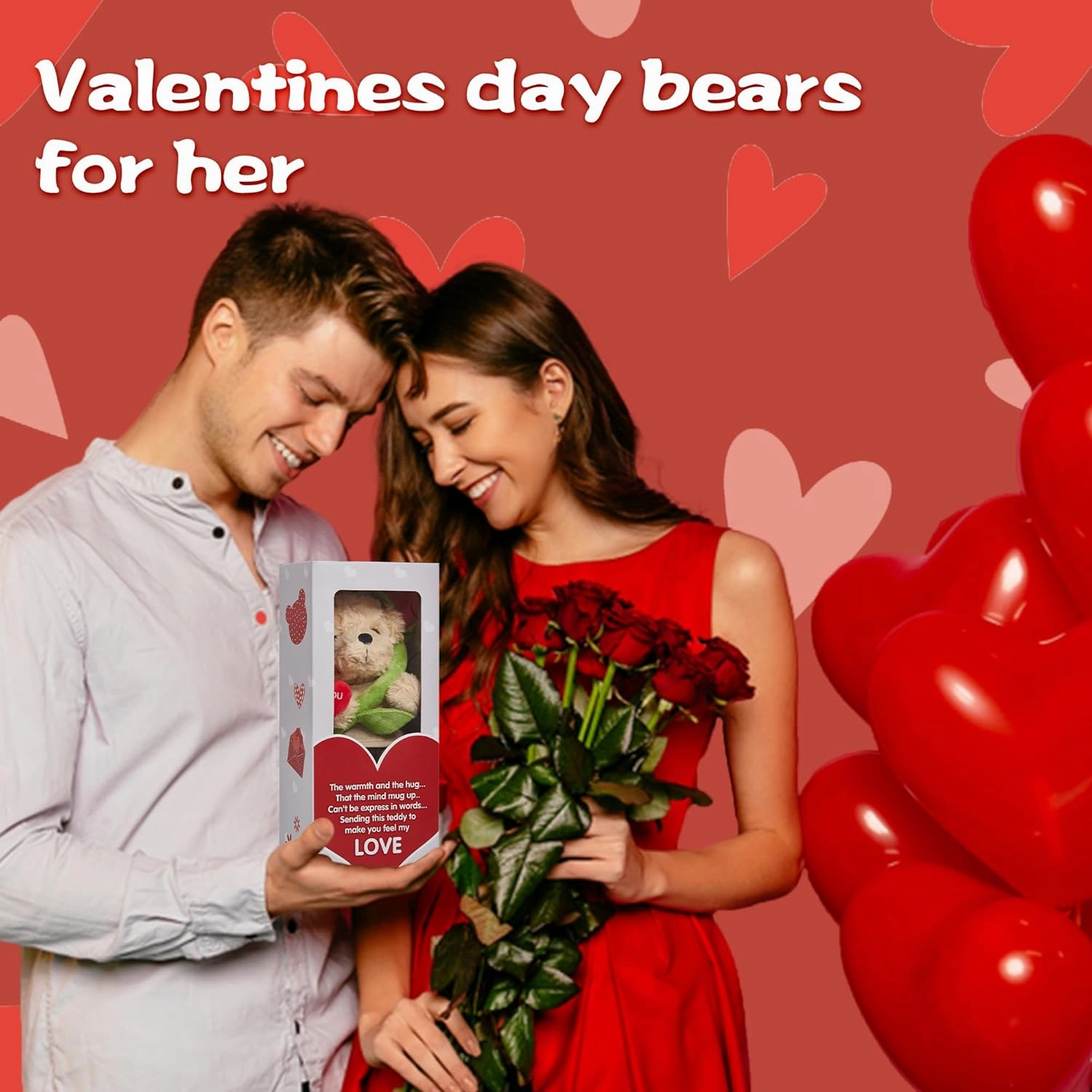 Teddy Bear Stuffed Animal for Girlfriend Boyfriend, Soft Plush Toy Teddy Bear With Rose Heart, Mothers Day Birthday Gifts for Mom Her Him Lover - 11 Inch Cute Bear Plush Present with Jewelry Box Hat