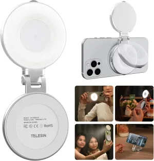 TELESIN C03 Magnetic Selfie Light, Phone Light Compatible with iPhone Magsafe, CRI97 360° LED Selfie Ring Fill Light with Mirror for Selfies/Photography/TikTok/Zoom Calls/Video Conference