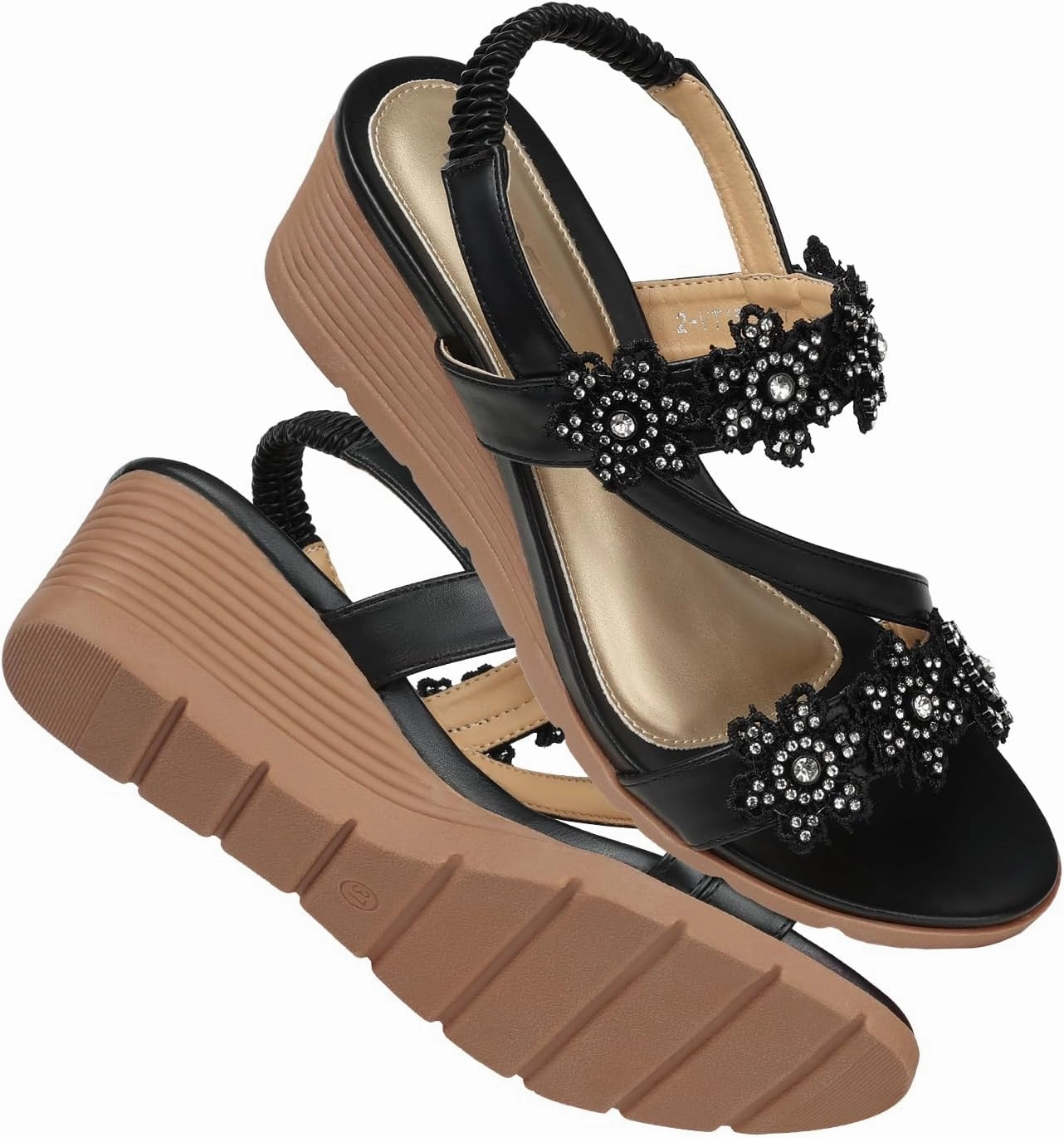 TEMOFON Wedge Sandals for Women Dressy: Summer Open Toe Elastic Ankle Strap - Comfortable Bohemian Low Wedge Sandals