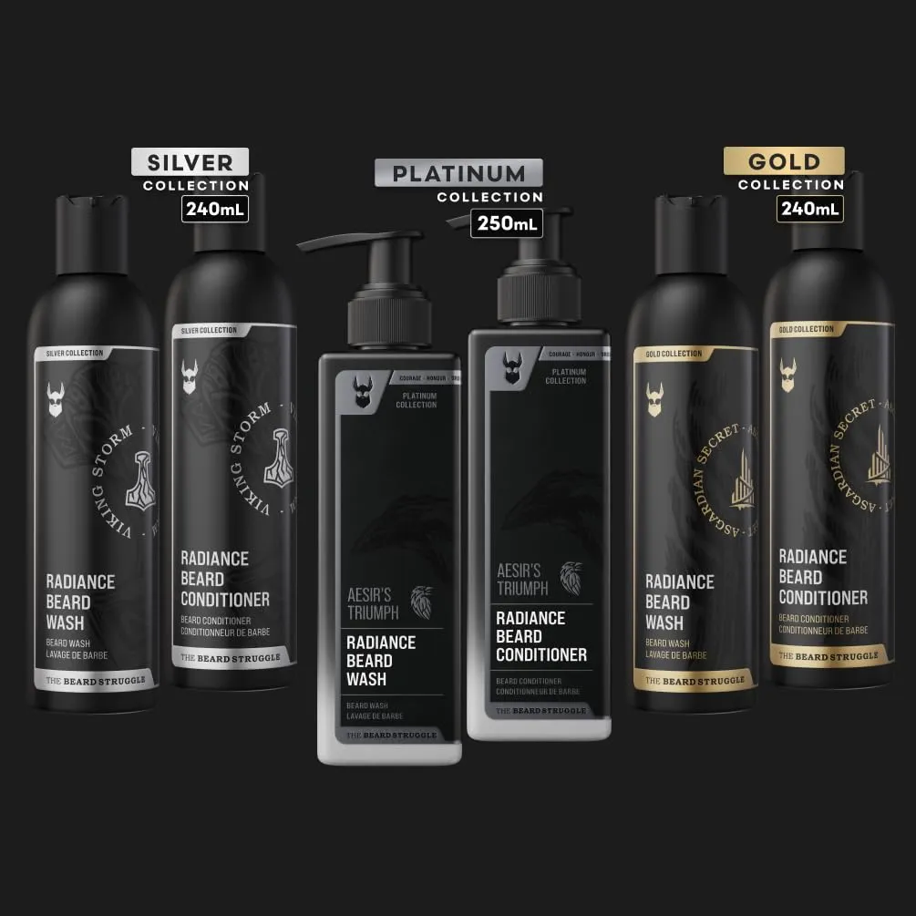 The Beard Struggle - Radiance Beard Wash & Conditioner Bundle - Gold Collection - Pack of 2, Hoenir's Poem - Nourish, Cleanse, Softens, & Strengthens Beard - Beard Wash and Conditioner for Men