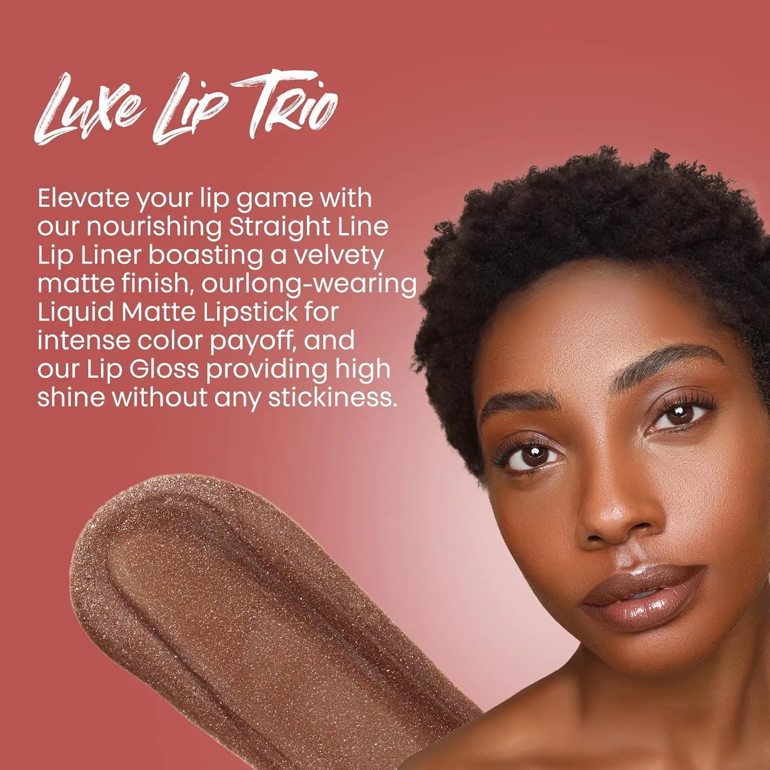 The Lip Bar Vegan Lip Kit, with Straight Livin' Lip Liner, Naturalista Liquid Matte Lipstick, and Extra Non-Sticky Lip Gloss, 3 pieces