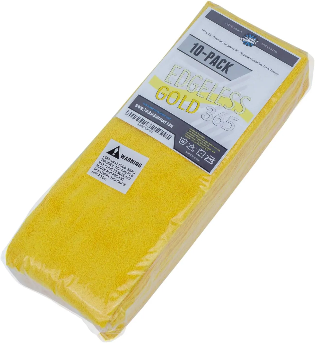 The Rag Company - Edgeless 365 Microfiber Towels (10-Pack) Premium 70/30 Blend, Professional Polishing, Wax Removal, Auto Detailing, 365gsm, 16in x 16in, Gold