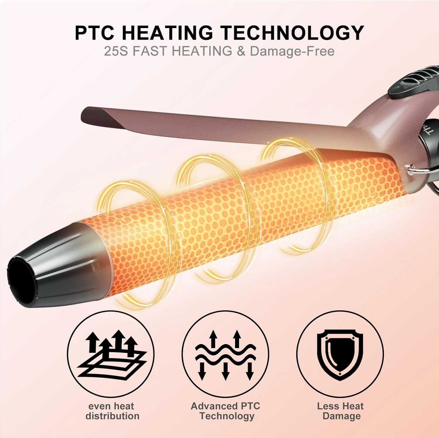 Thirtek Extra Long Barrel Curling Iron 1 1/2 Inch,Large Ceramic Curling Wand 1.5 in,Tailored for Long Hair,Fast Heating Up to 450°F for Thick & Coarse Hair,15 Temps Setting | LCD Display | Rose Gold