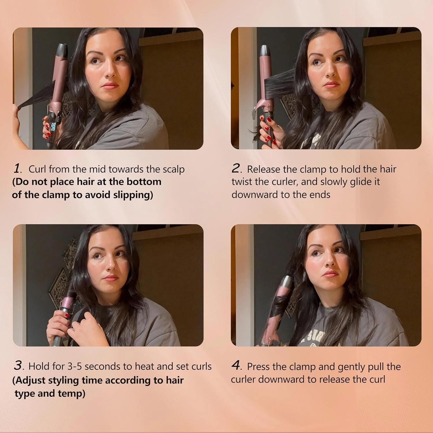 Thirtek Extra Long Barrel Curling Iron 1 1/2 Inch,Large Ceramic Curling Wand 1.5 in,Tailored for Long Hair,Fast Heating Up to 450°F for Thick & Coarse Hair,15 Temps Setting | LCD Display | Rose Gold