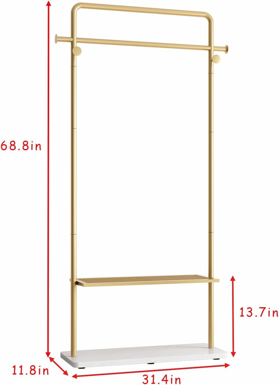 TIEOU Gold Clothing Racks with Shelf, Heavy Duty Gold Clothes Racks for Boutiques, Free-Standing Metal Garment Rack for Hanging Clothes, Modern Coat Rack Entryway