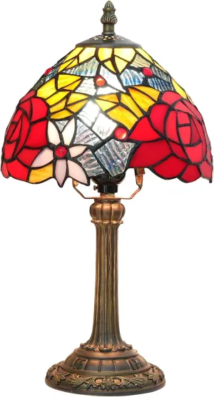 Tiffany Lamp Bedside Table Lamp-Nightstand,Stained Glass Lamp for Bedroom Dorm Living Kitchen, Aesthetic Cute Home Decor Gift (Rose)