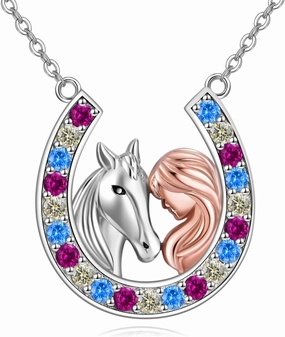 TIGER RIDER Horse Necklace 925 Sterling Silver Cute Animal Horse Necklaces Pendant Birthday Mothers Day Jewelry Gifts for Women Mom
