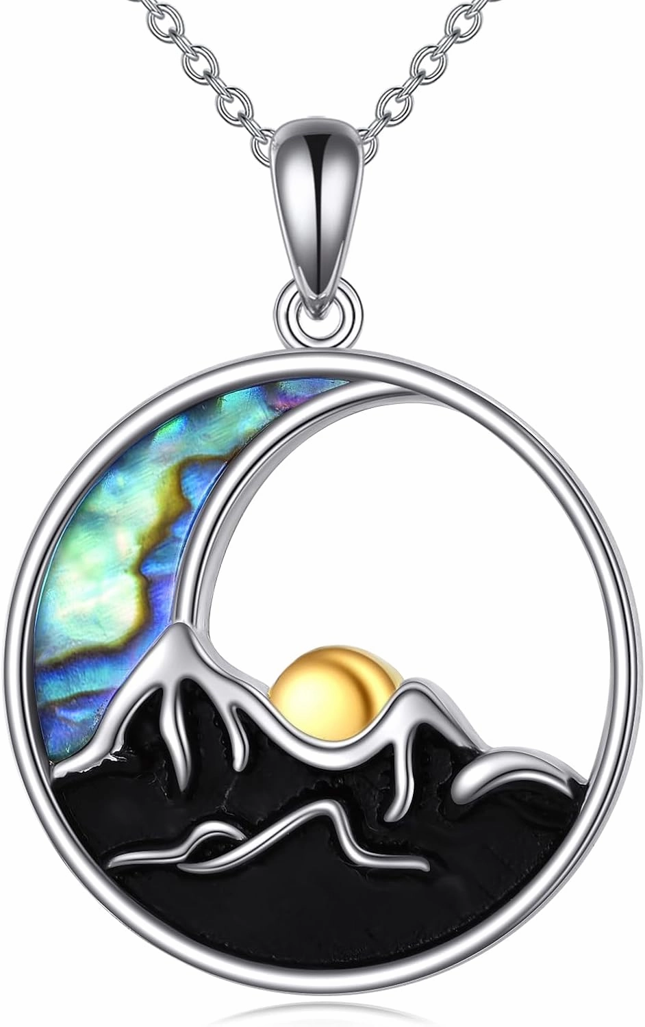 TIGER RIDER Sun Moon Necklace Sterling Silver Mountain Range Crescent Moon Sun Peace Sign Pendant Nature Jewelry Gifts Birthday Gifts for Women Wife