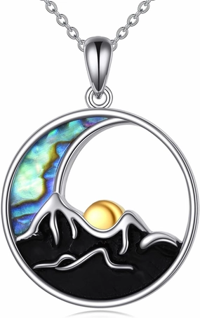 TIGER RIDER Sun Moon Necklace Sterling Silver Mountain Range Crescent Moon Sun Peace Sign Pendant Nature Jewelry Gifts Birthday Gifts for Women Wife