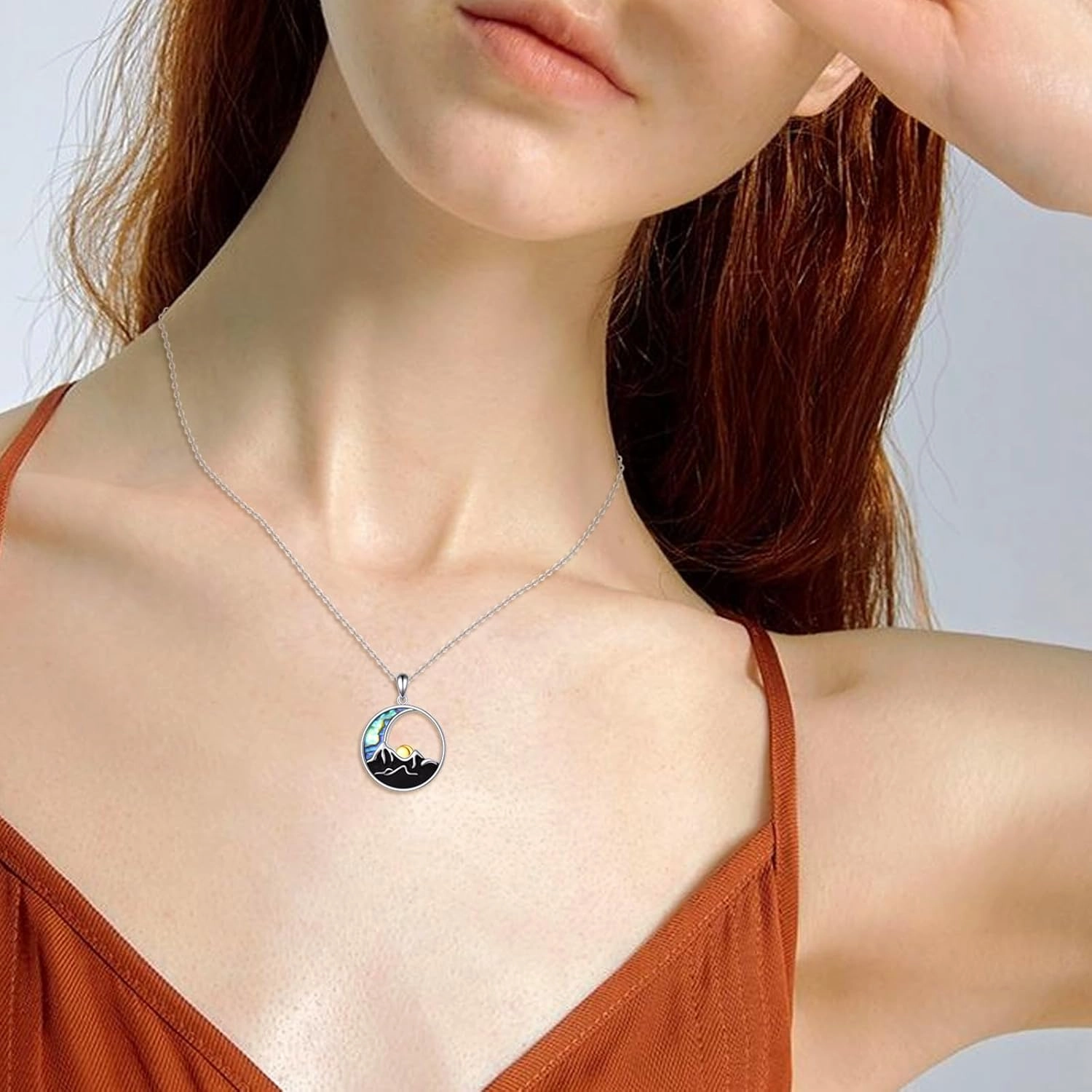 TIGER RIDER Sun Moon Necklace Sterling Silver Mountain Range Crescent Moon Sun Peace Sign Pendant Nature Jewelry Gifts Birthday Gifts for Women Wife