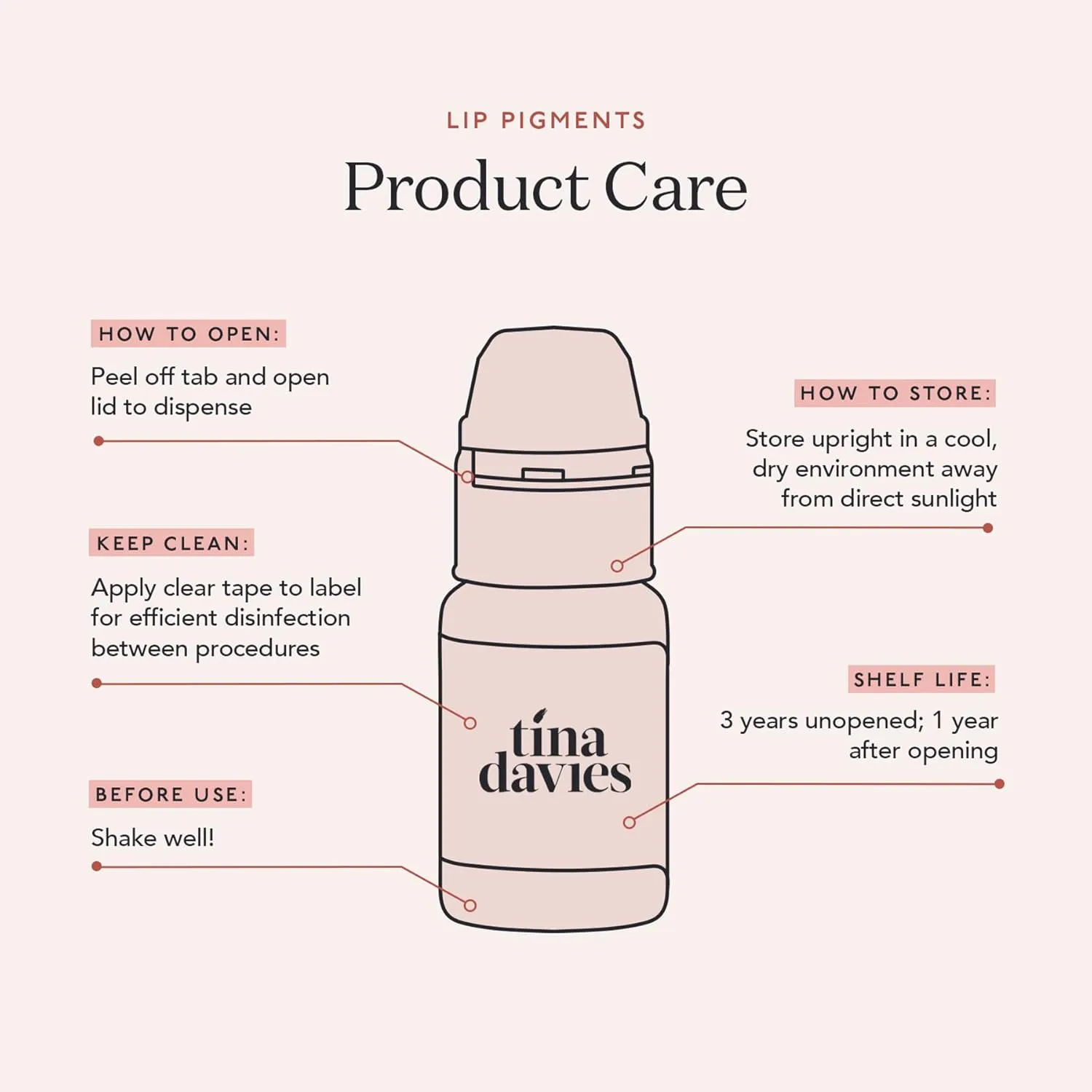 Tina Davies Professional Envy & Lust Lip Pigments - Permanent Lip Makeup - Colors Heal True to Tone - High Retention - Envy Dusty Pink, 1/2oz/15ml Bottle