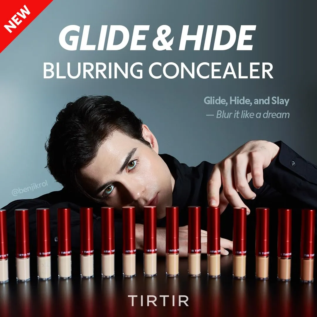 TIRTIR Glide&Hide Blurring Concealer - Creamy texture, Conceals dark circles and wrinkles, Dual formula (liquid tip & balm stick), Long-lasting wear, Korean Makeup, #4N, 0.28 Oz