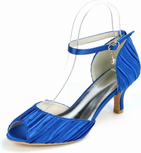 TNXZ Women's Kitten Heel Pumps Ladies Peep Toe Ankle Strap Dress Stiletto Pleated Satin Elegant Shoes for Bride