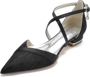 Tophacker Wedding Shoes for Bride with Stitching Lace Comfort Ballet Flat Slip-on Dress Platform Pumps