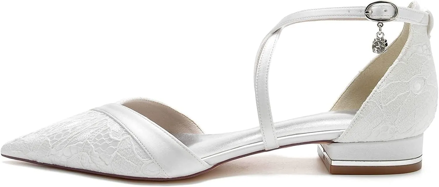 Tophacker Wedding Shoes for Bride with Stitching Lace Comfort Ballet Flat Slip-on Dress Platform Pumps
