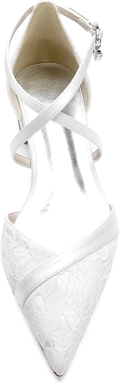 Tophacker Wedding Shoes for Bride with Stitching Lace Comfort Ballet Flat Slip-on Dress Platform Pumps