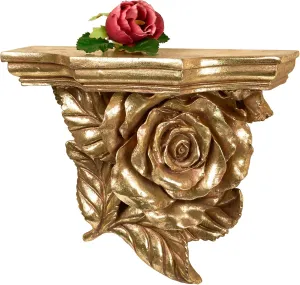 Touch of Class Rose Wall Shelf - Aged Gold - Floral - Decorative Victorian Style