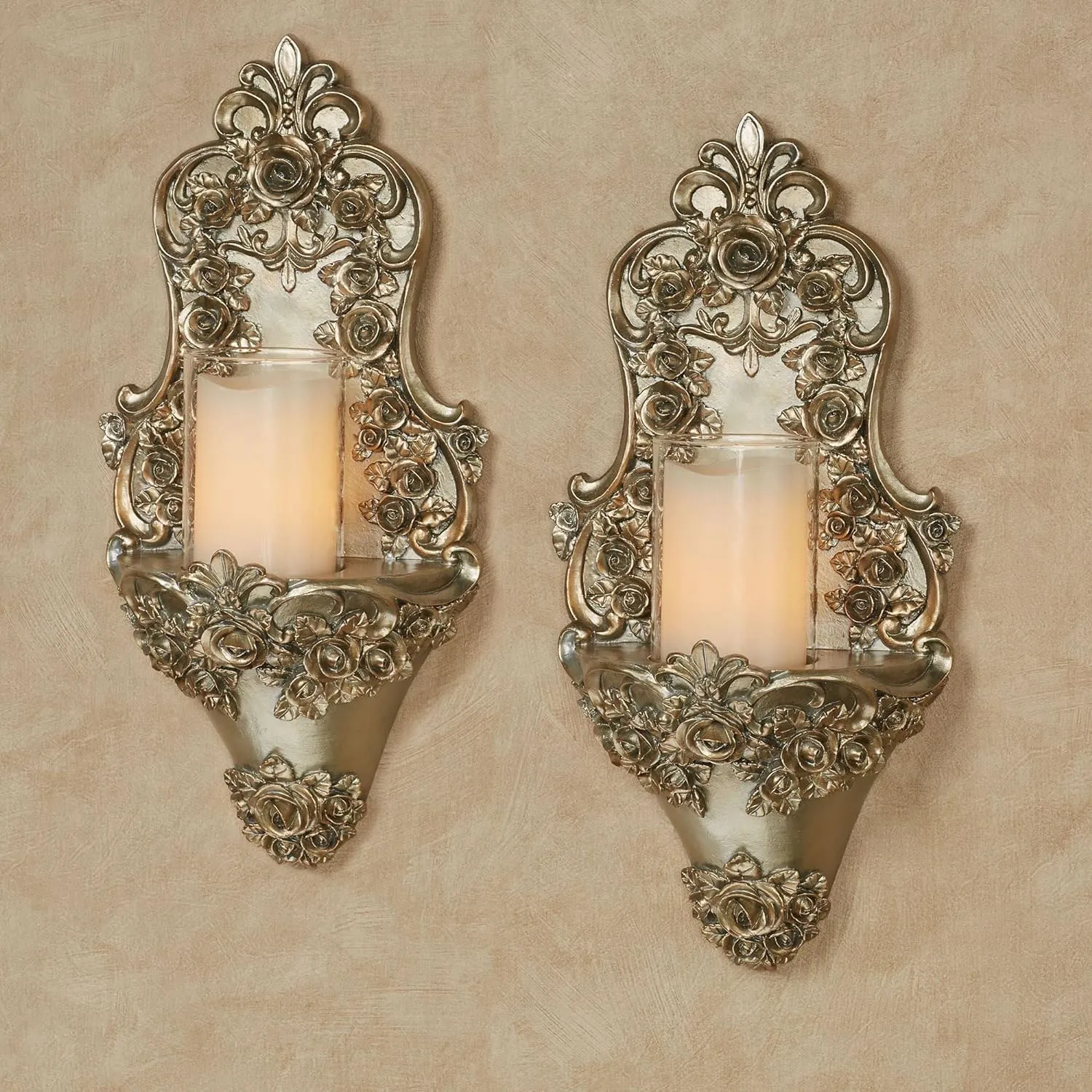 Touch of Class Victoria Rose Wall Candle Sconce Pair | Traditional Set of Two | Victorian Style Sconces for Bedroom, Bathroom, Kitchen Hallway, Movie Set | Elegant Candlholder