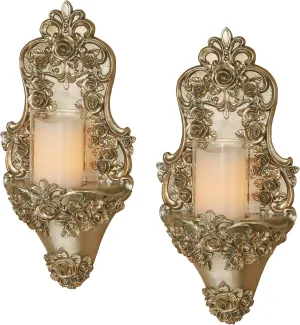 Touch of Class Victoria Rose Wall Candle Sconce Pair | Traditional Set of Two | Victorian Style Sconces for Bedroom, Bathroom, Kitchen Hallway, Movie Set | Elegant Candlholder