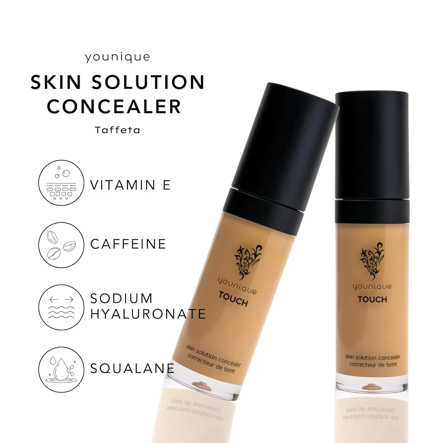 TOUCH Skin Solution Concealer in Taffeta | Full Coverage Liquid Concealer Makeup for Face and Body | Blendable | Vitamin E, Caffeine, Squalane, and Sodium Hyaluronate | Travel Essentials