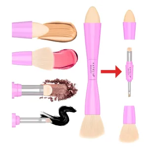 Touch Up 4-in-1 Makeup Brush, Multi-Tasking, All-in-One, On-The-Go Makeup Touch ups, Innovative Portable Travel Size Dual Ended Makeup Set Pink 4 in 1 Makeup Brush