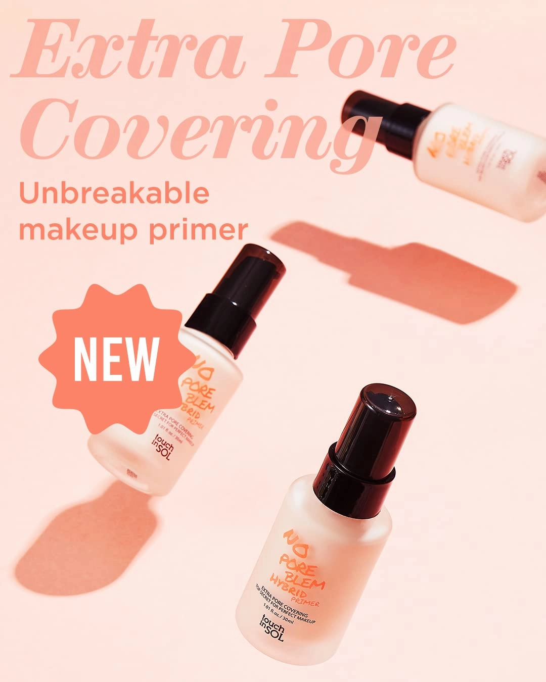 TOUCH IN SOL No Poreblem Hybrid Primer - Extra Pore Covering - 24/7 Matt Finish Sebum and Shine Control - with Vitamin C & E and Green Tea Extracts For Smooths Skin, 1.01 fl.oz. 2 Pack
