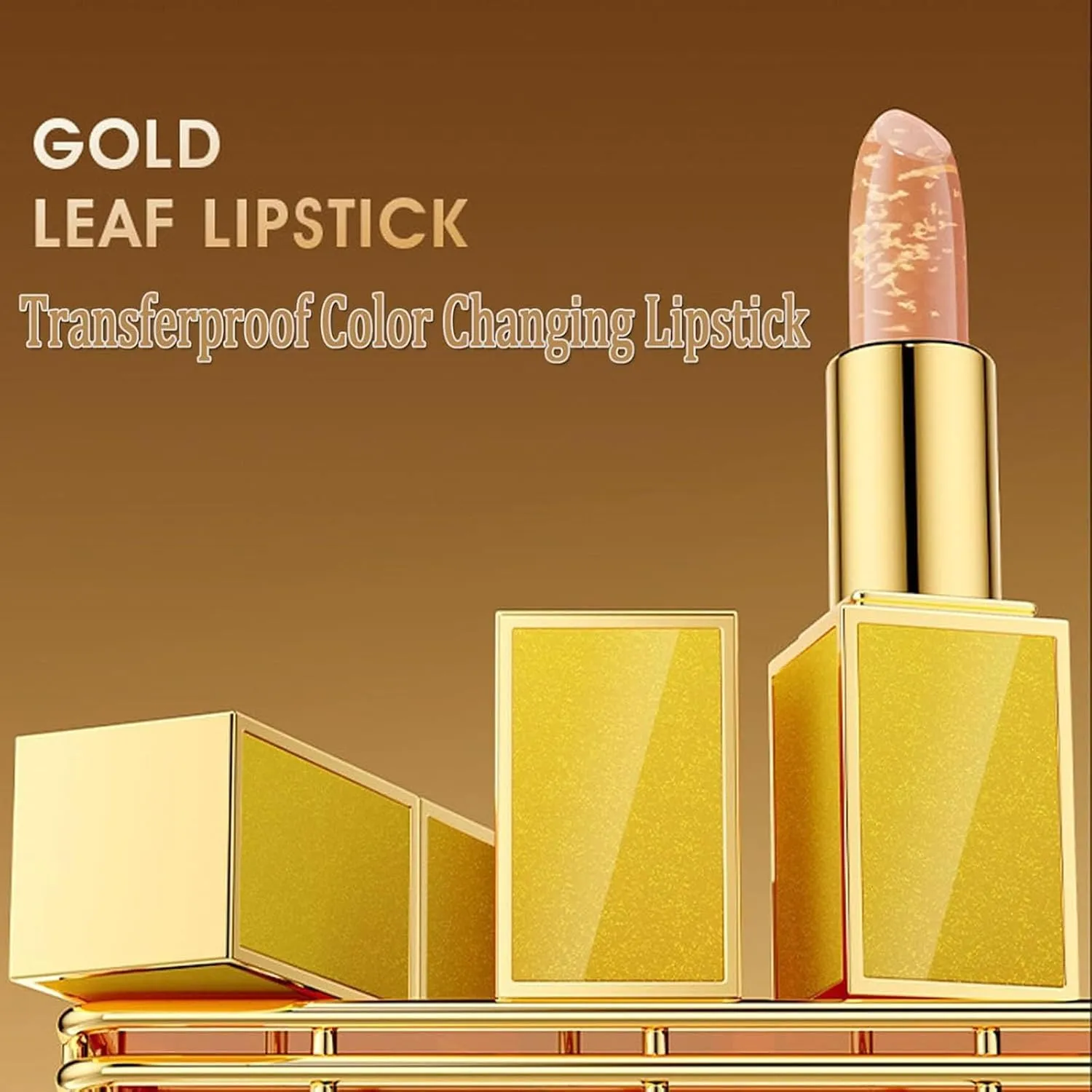 Transferproof Color Changing Lipstick, Color Changing Lipstick Gold Foil for Women, Long Lasting 24 Hours Moisturizing Glossy Shine Lip Gloss, Deep Nourishment (1pc)