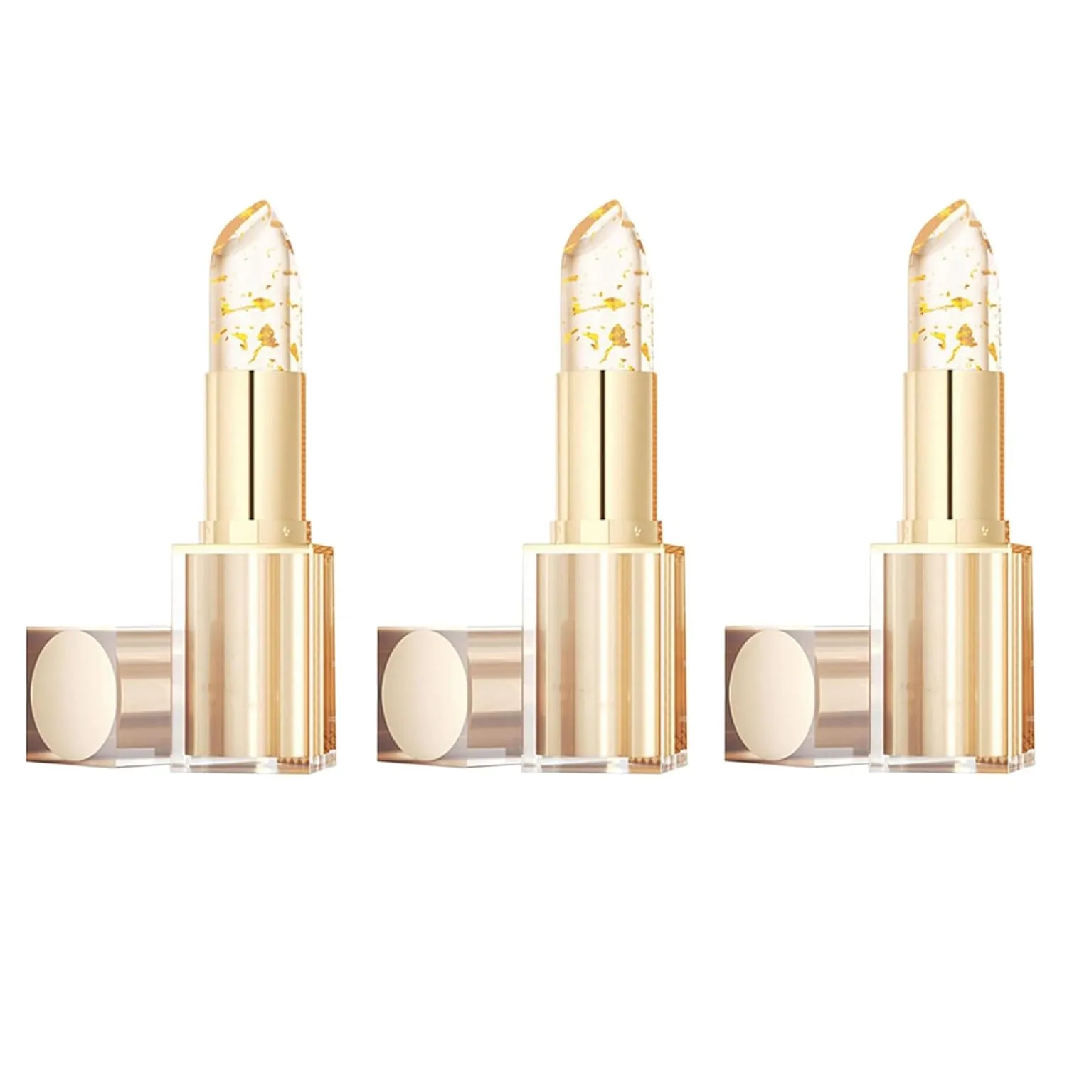 Transferproof Color Changing Lipstick - Gold Crystal Color Changing Lipstick Ph Lip Gloss, 24 Hours Long Lasting Moisturizing & Glossy Shine, Deep Nourishment, Non-Sticky (3PC)