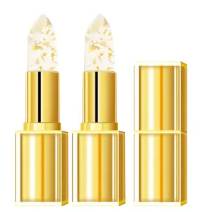 Transferproof Color Changing Lipstick, Gold Crystal Color Changing Transparente Lipstick, Moisturizing Lip Balm, Long Lasting 24 Hours (2 PCS Gold)
