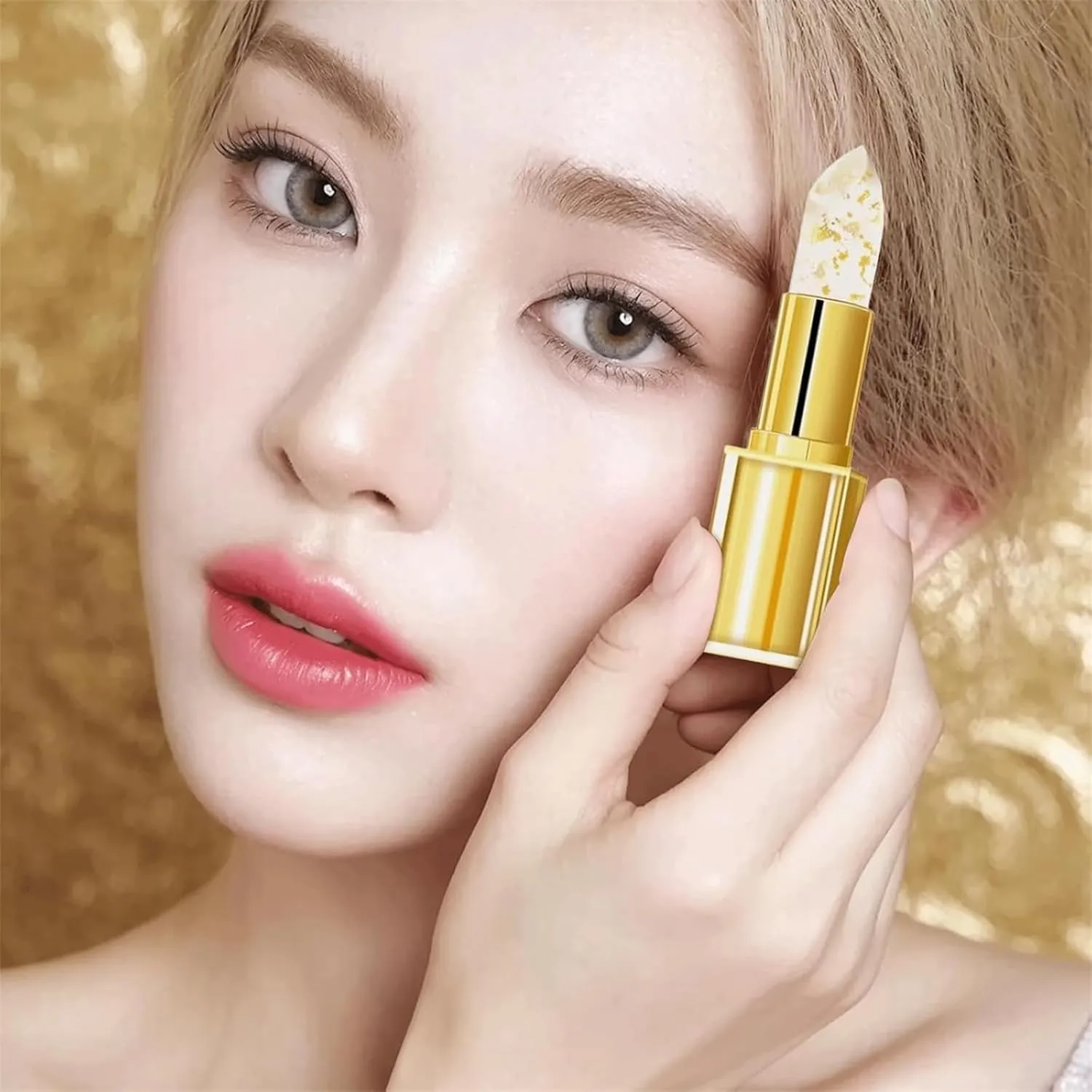 Transferproof Color Changing Lipstick, Women's Gold Foil Transparent Lipstick, Long Lasting 24 Hours Moisturizing Glossy Shine Lip Gloss, Deep Nourishment (1pcs)