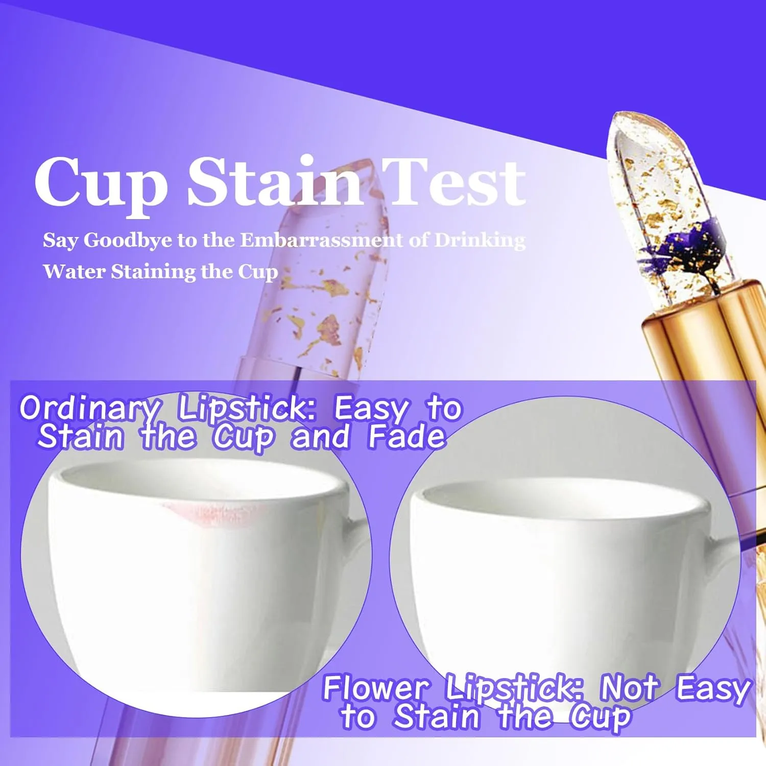 Transferproof Color Changing Lipstick,Color Changing Lipstick Gold Foil for Women (03 04)