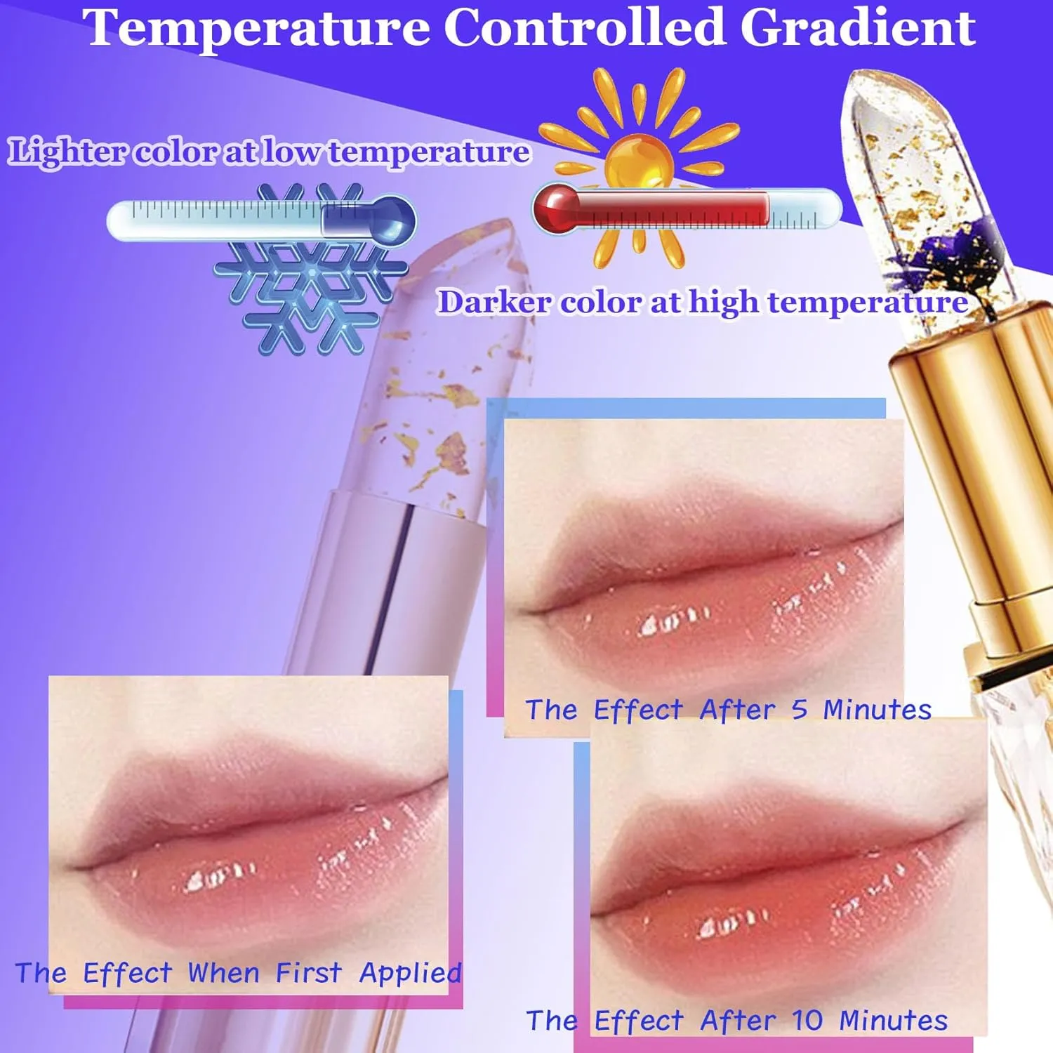 Transferproof Color Changing Lipstick,Color Changing Lipstick Gold Foil for Women (03 04)
