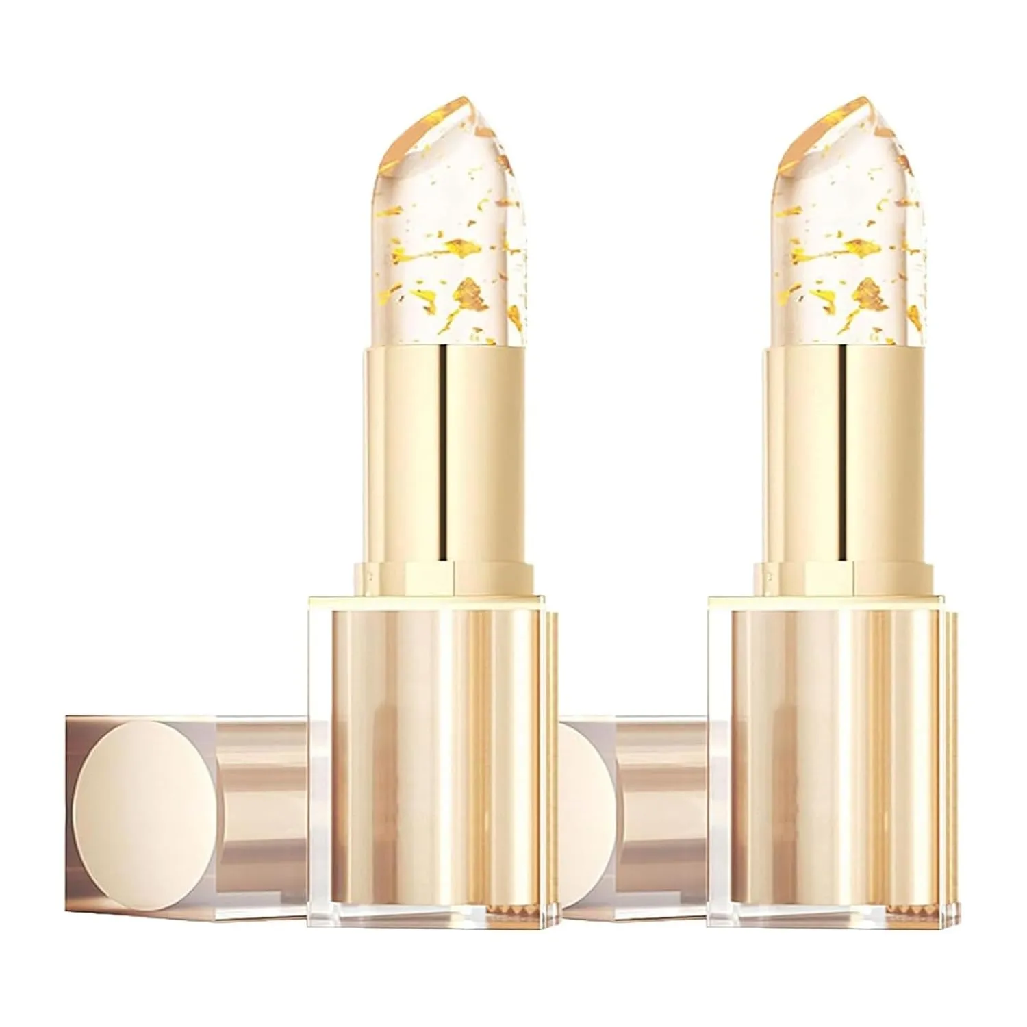 Transferproof Color Changing Lipstick,Gold Crystal Ph Lipstick Color Changing,Long Lasting 24 Hours Moisturizing Glossy Shine Lip Gloss for Women (2PCS)